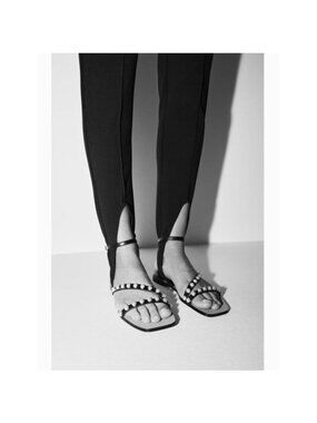 Zara Pearl Embellished Strappy Leather Flat Sandals Ankle Wrap